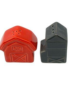 Farmhouse Barn Salt & Pepper Shakers Core Kitchen Red Black Ceramic